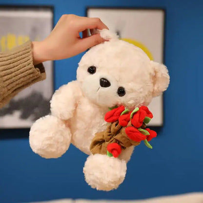 Flower Hug Teddy Bear – Cute Plush Gift